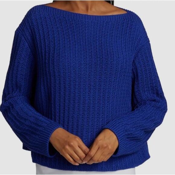 LAFAYETTE 148 NEW YORK Sweater Cotton Silk Blend in Lapis Blue RET $798 - XL - Picture 3 of 10